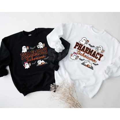 Pharmacy Technician Halloween Shirt | Spooky Ghost Pharm Tech Crewneck