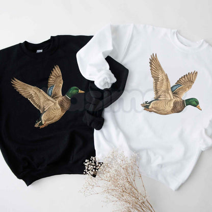 Flying Mallard Graphic Sweatshirt | Vintage Outdoor Wildlife Duck Crewneck