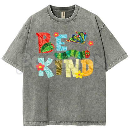 Be Kind Paper Collage Bug Butterfly Floral T-Shirt – Retro Cottagecore Graphic Tee, Vintage Washed Lightweight Cotton Botanical Unisex Top