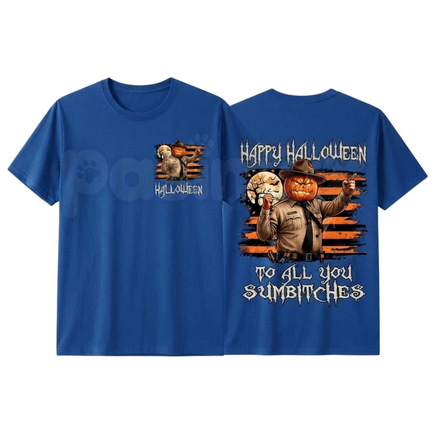 Funny Pumpkin Sheriff Halloween T Shirt – Spooky Season Cowboy Graphic Tee, Sarcastic Autumn Holiday Unisex Western Lawman Cotton Shirt