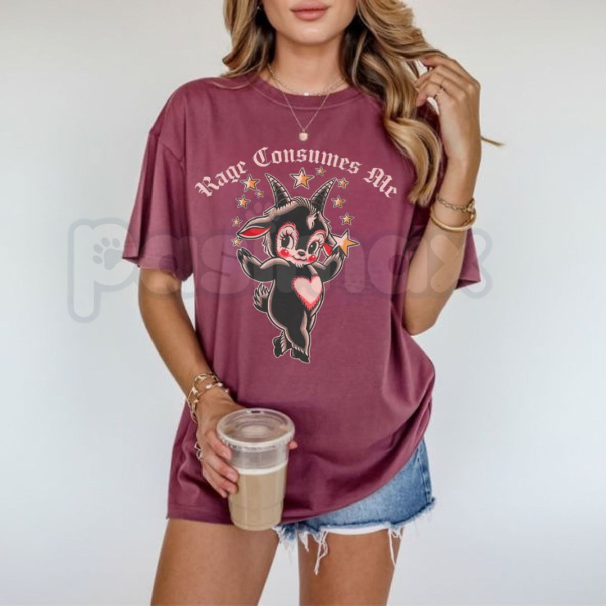 Comfort Colors® Rage Consumes Me Cute Black Goat T-Shirt – Traditional Tattoo Graphic Tee, Woman of a Certain Rage Unisex Top & Gift