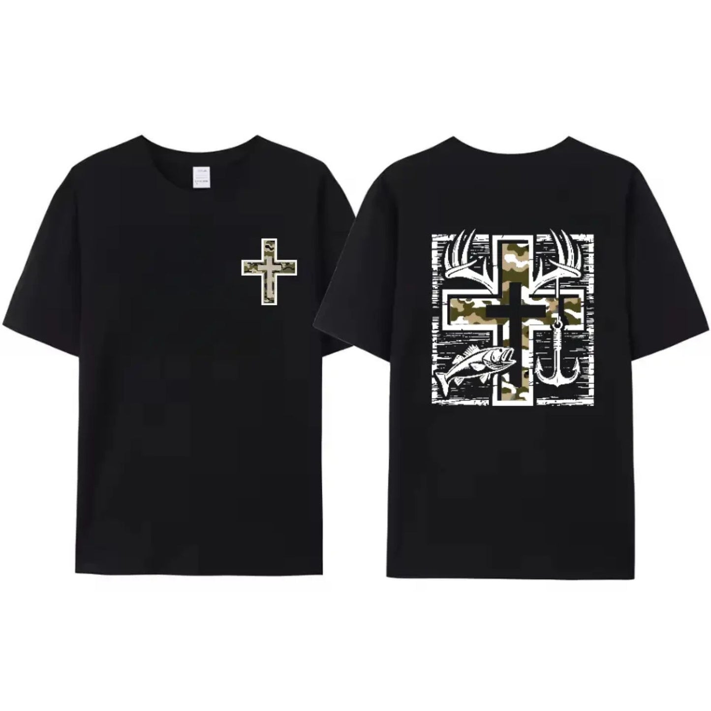 Faithful Outdoorsmen T-Shirt - Southern-Style Fishing & Hunting Tee, Camo Cross & Bass Apparel