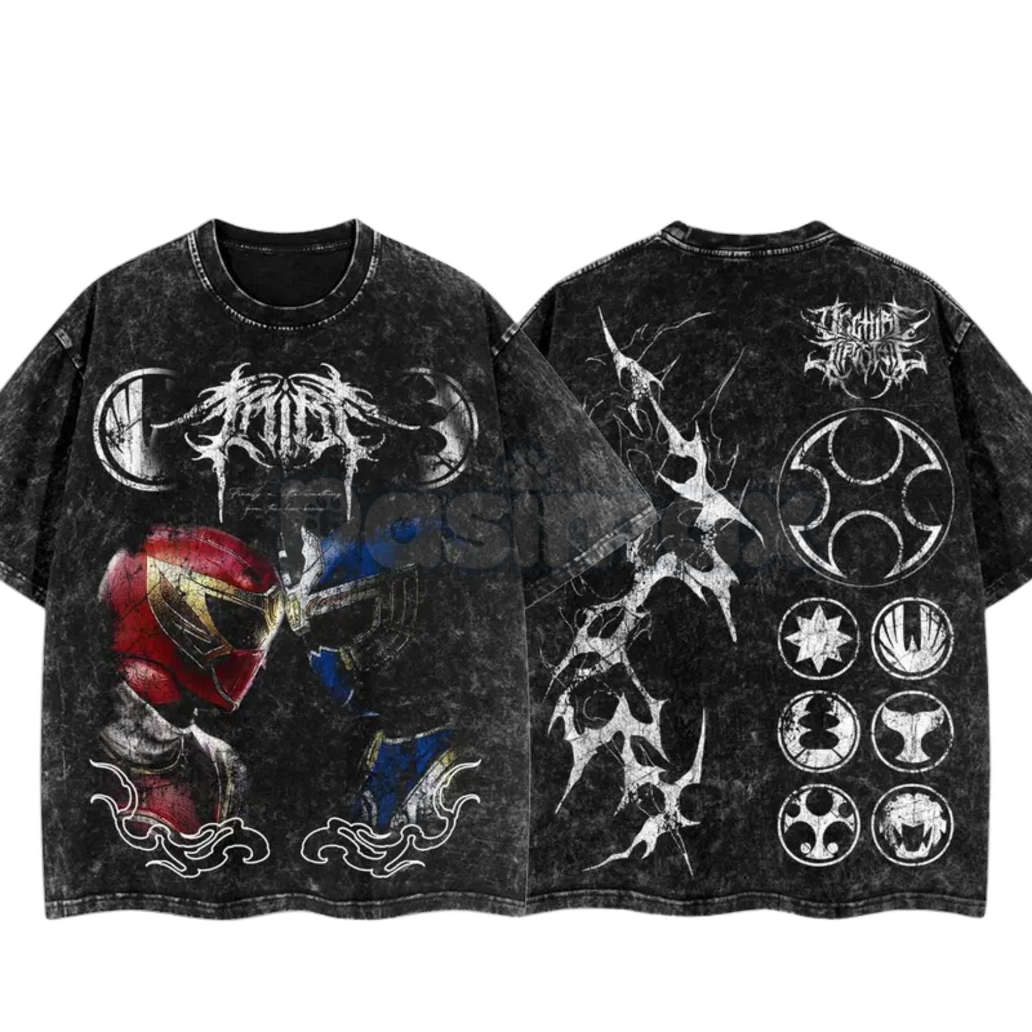 Ninja Storm Red v. Navy Ranger Limited T-Shirt – Vintage Oversize Anime Manga Washed Cotton Tee