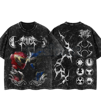 Ninja Storm Red v. Navy Ranger Limited T-Shirt – Vintage Oversize Anime Manga Washed Cotton Tee