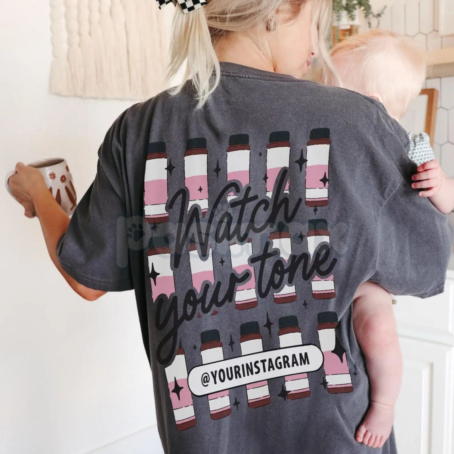 Custom Instagram "Watch Your Tone" T-Shirt - Personalized Social Media Slogan Tee, Unisex Trendy Boundary Apparel, Custom Insta Handle Gift