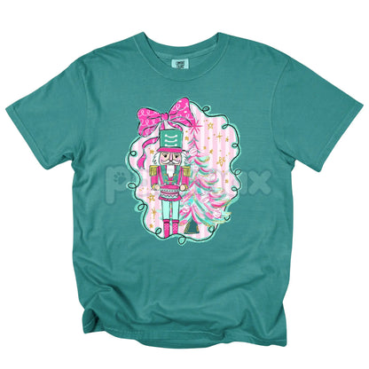 'NLB' Nutcracker Ballet Comfort Colors® T-Shirt – Pink & Teal Christmas Dancer Gift, Vintage Holiday Performance Tee