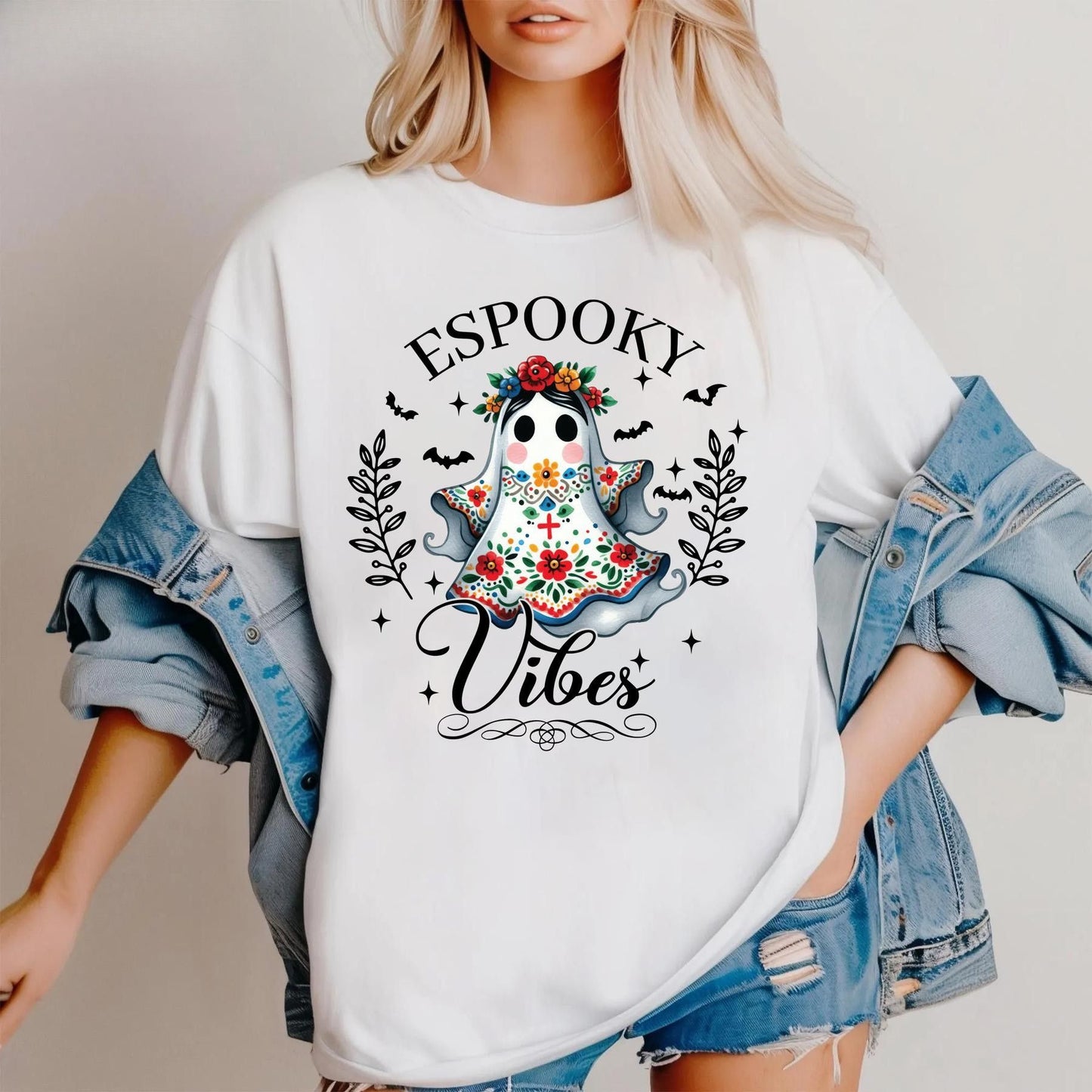 Cute Ghost "Boo" Halloween T-Shirt - Drinking Mexican Ghost Graphic Tee, Spooky Season Apparel