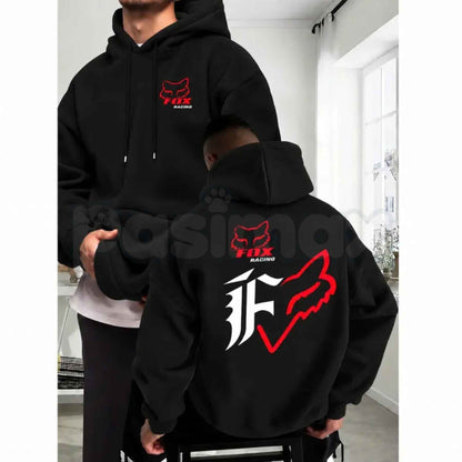 Motorcycle Fox Print Hoodie – Vintage Dirt Bike Racing Graphic Pullover, Off-Road Motocross Streetwear Sweatshirt, Unisex Heavy Blend