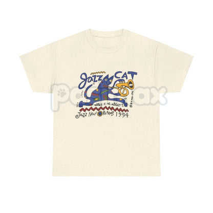 Vintage Jazz Cat "Midnight Session" T-Shirt - Retro Saxophone Cat Graphic Tee, Blue Note Style Jazz Apparel, Mid-Century Modern Music Shirt, Lofi Aesthetic Sax Cat Top, Premium Heavyweight Musician Gift