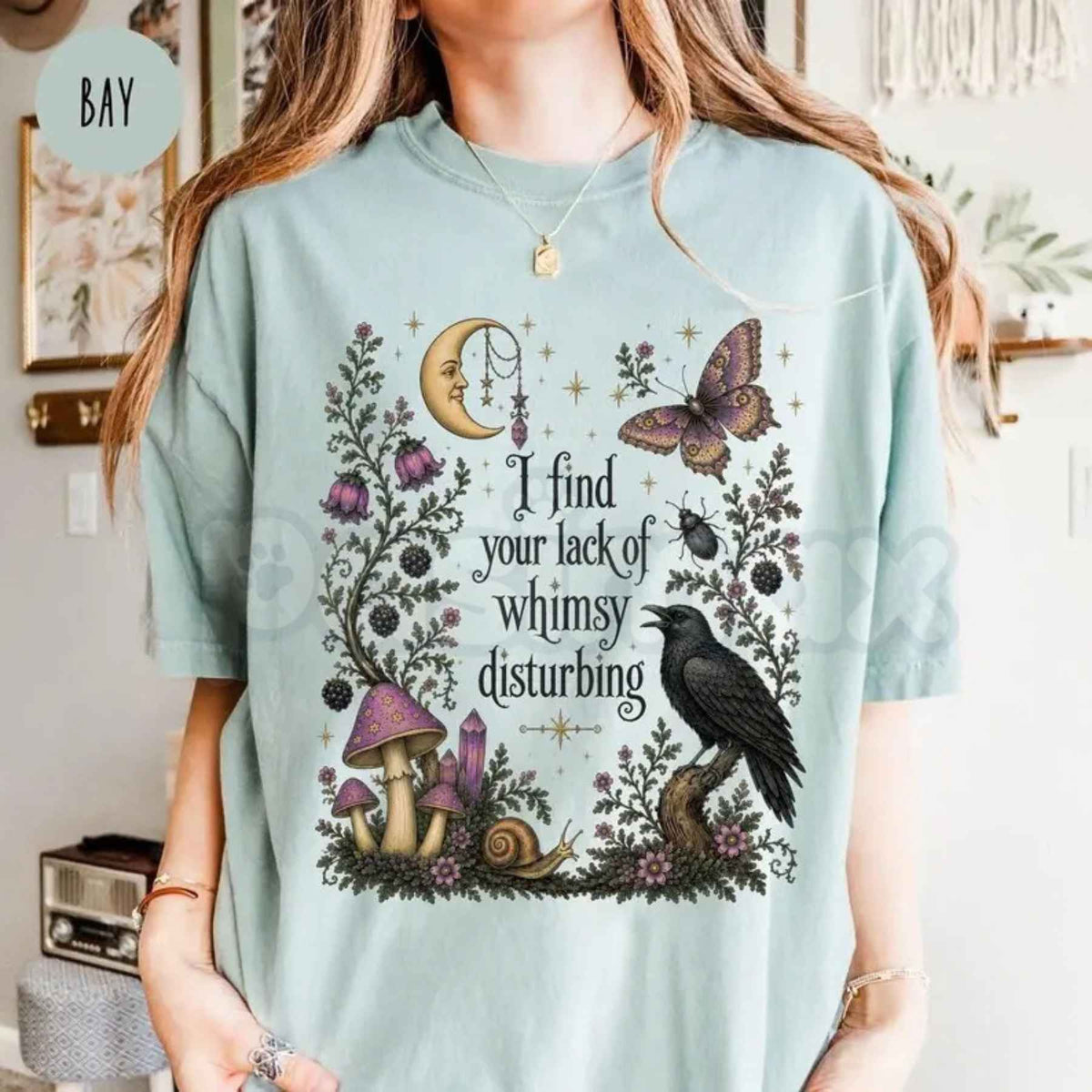 Comfort Colors® Lack of Whimsy Crow T-Shirt – Witchy Autumn Graphic Tee, Celestial Moth Halloween Unisex Top & Gift