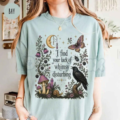 Comfort Colors® Lack of Whimsy Crow T-Shirt – Witchy Autumn Graphic Tee, Celestial Moth Halloween Unisex Top & Gift