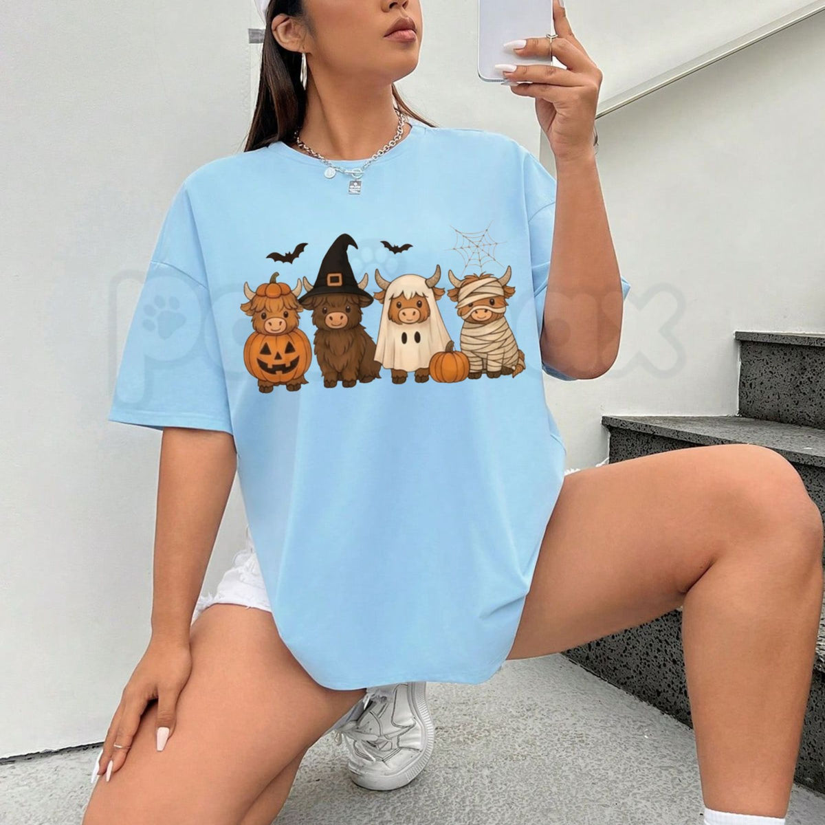 Halloween Highland Cows Graphic Tee – Cute Spooky Season Western Cattle T-Shirt