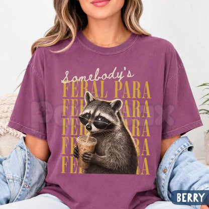 Comfort Colors® Funny Raccoon Paraprofessional T-Shirt – Somebody's Feral Para Graphic Tee, Special Education Teacher Aide Unisex Top & Gift
