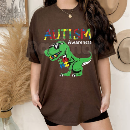 "Ausome Dino" Autism Awareness T-Shirt – Colorful Dinosaur Support Graphic Tee, Premium 100% Cotton Neurodiversity Top, Soft Lived-In Heavyweight Inclusion Shirt, Made in USA