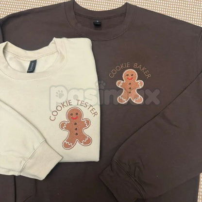 Embroidered "Cookie Baker" or "Cookie Tester" Crewneck – Unisex Christmas Baking Shirt