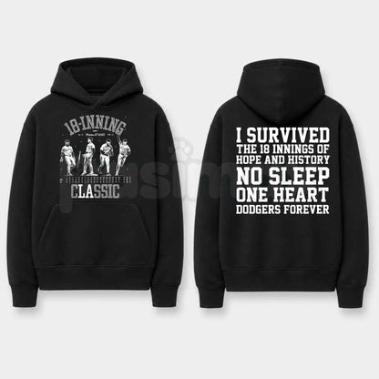 18 Innings of Agony & Glory Hoodie – Epic Baseball Marathon Graphic Pullover, Nostalgic Sports Memory Sweatshirt, Unisex Heavy Blend