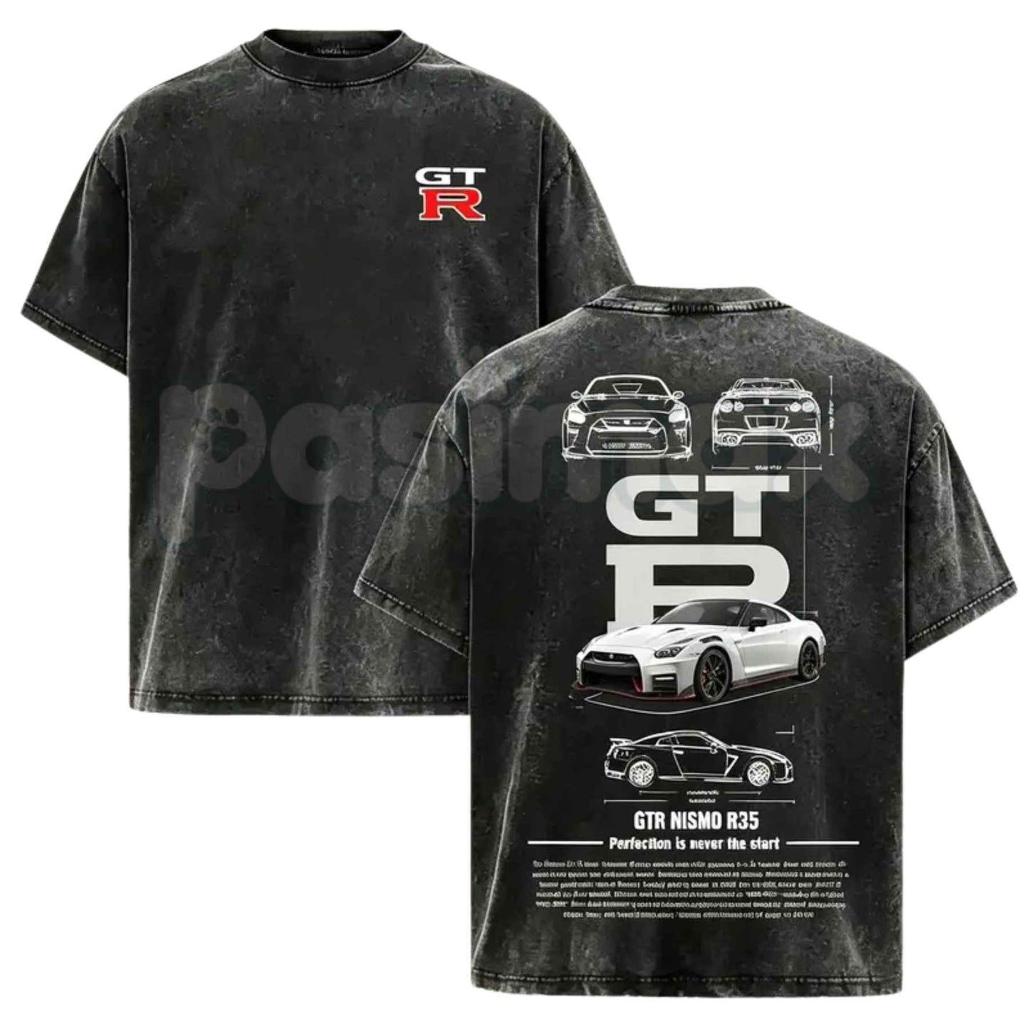 Vintage Washed GTR R35 Graphic T-Shirt – JDM Racing Culture Streetwear, Retro Nissan Sports Car Graphic Tee, Acid Washed Lightweight Cotton Unisex Top