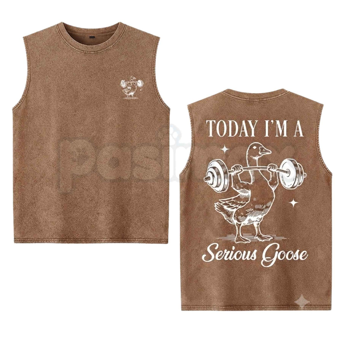 Funny Serious Goose Gym Washed Tank Top – Retro Bodybuilding Muscle Tee, Vintage Acid Washed Lightweight Cotton Unisex Fitness Sleeveless Shirt