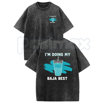 Doing My Best Vintage Drink T-Shirt – Retro Beverage Graphic Tee, Mineral Faded Lightweight Cotton Unisex Streetwear Top