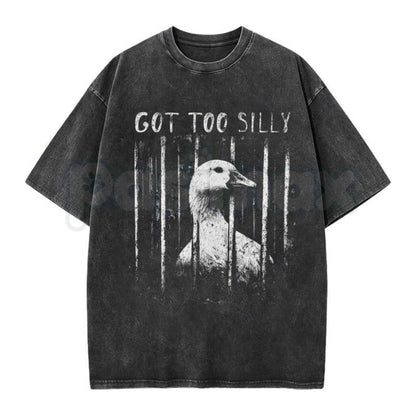 Funny Goose Meme Washed T-Shirt – Retro Chaotic Animal Graphic Tee, Vintage Acid Wash Lightweight Cotton Unisex Streetwear Top