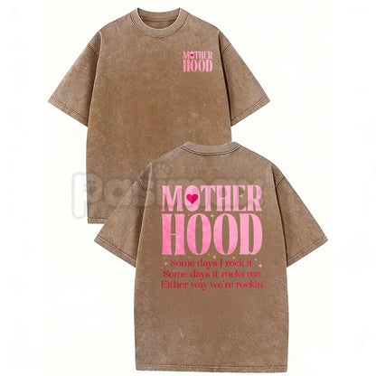 Motherhood Vintage Washed Tee – Aesthetic Minimalist Mom Life Graphic T-Shirt
