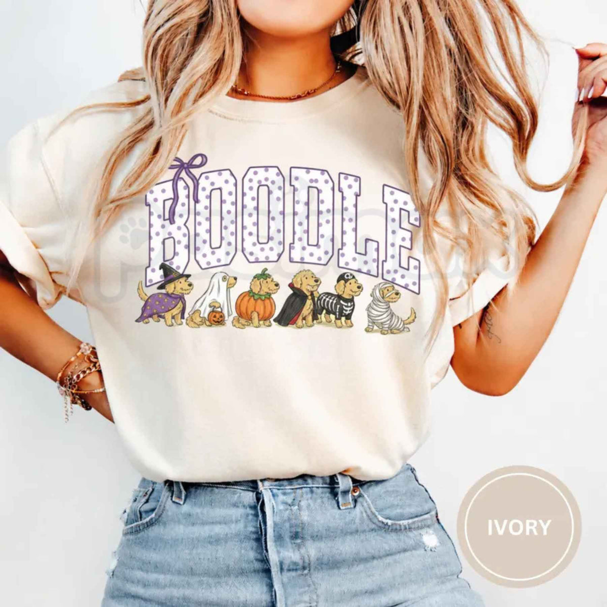 Comfort Colors® Halloween Goldendoodle T-Shirt – Funny "Hoodle" Dog Mom Graphic Tee, Retro Spooky Fall Unisex Top & Gift