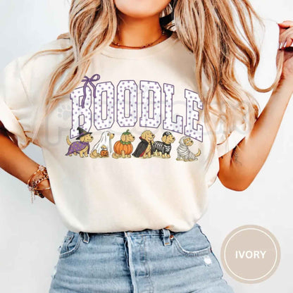 Comfort Colors® Halloween Goldendoodle T-Shirt – Funny "Hoodle" Dog Mom Graphic Tee, Retro Spooky Fall Unisex Top & Gift