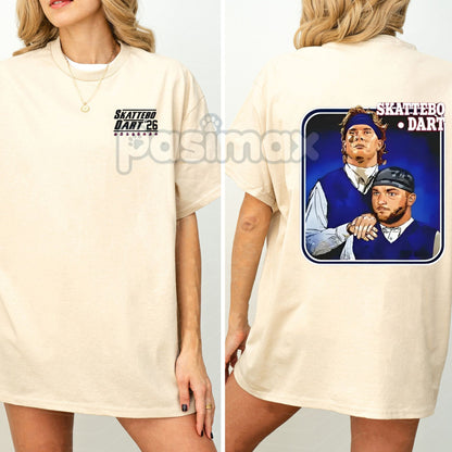 New York Giants Cam Skattebo #26 T-Shirt - Jaxson Dart Rookie Hype Tee, Big Blue Dual-Threat Duo Apparel, Quality Cotton Football Shirt