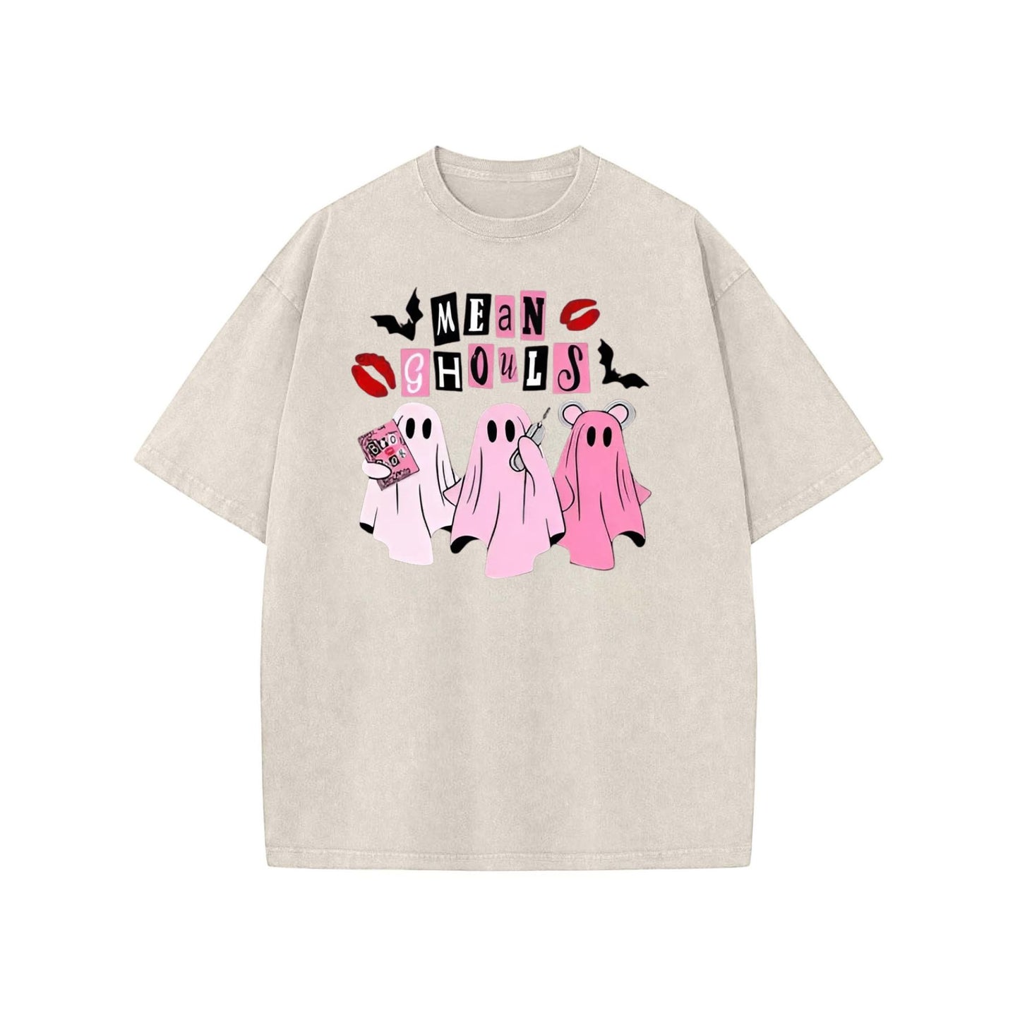 Unisex "Mean Ghouls" Halloween T-Shirt – Washed Cotton, Vintage Streetwear, Bat Graphic