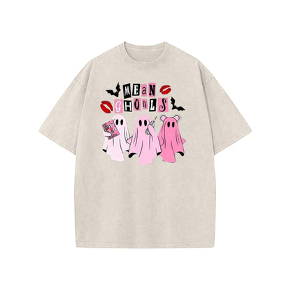 Unisex "Mean Ghouls" Halloween T-Shirt – Washed Cotton, Vintage Streetwear, Bat Graphic