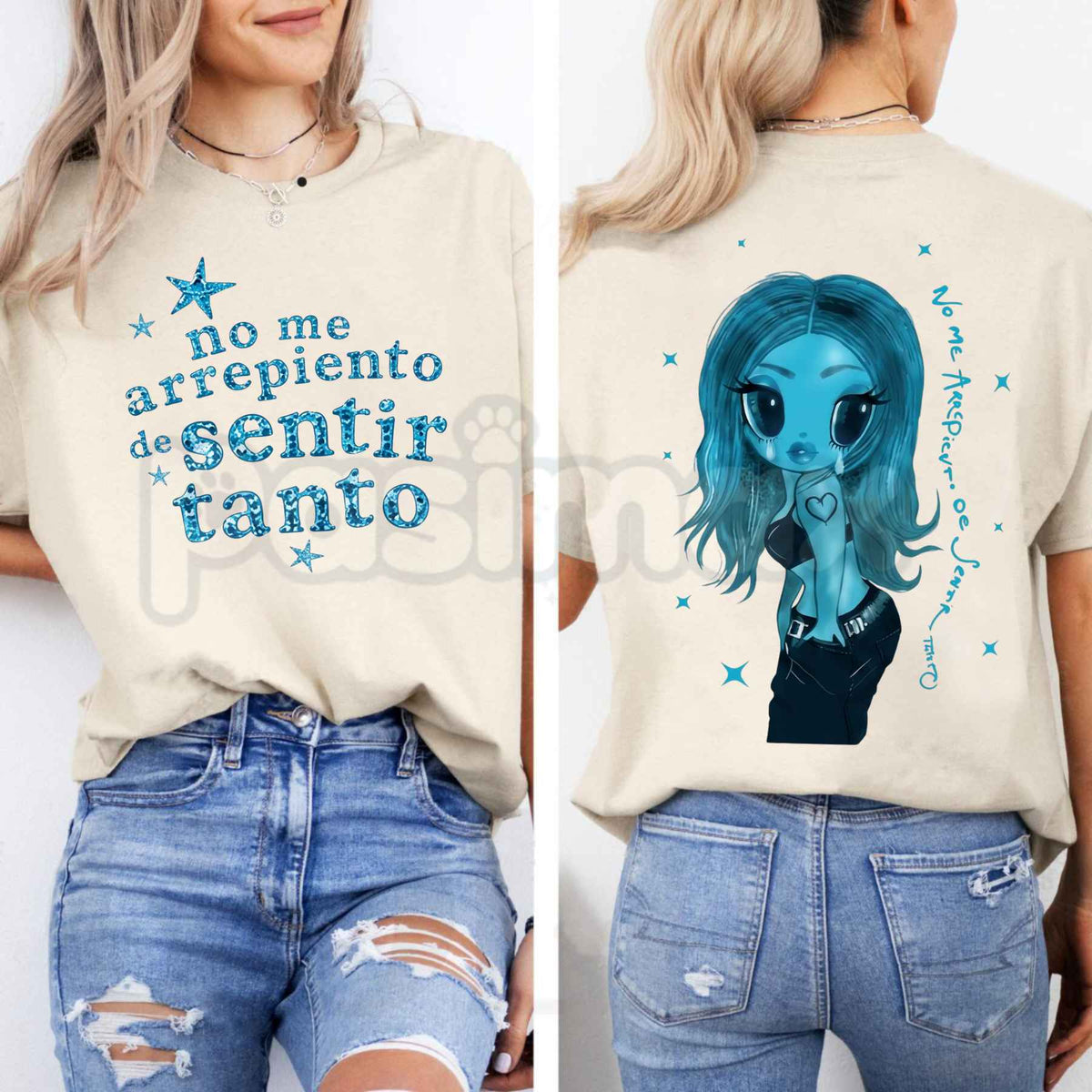Vintage Blue Graphic Cotton T-Shirt – Casual Oversized Aesthetic Art Unisex Tee