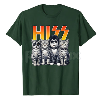 Cute Hiss Cats Rock Kittens T-Shirt - Funny Music Cat Lovers Men Tee, Kitty Rocking Graphic Apparel, Feline Rock and Roll Gift
