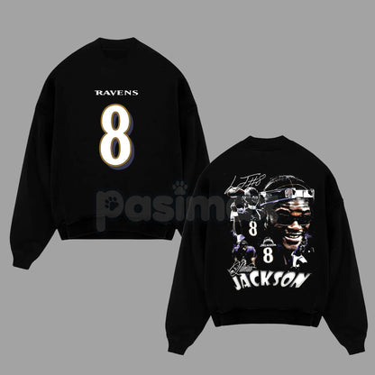 Lamar Jackson 8 Flock Nation Outfit V2 Cotton Hoodie – Baltimore Football Fan Pullover, Unisex Game Day Apparel