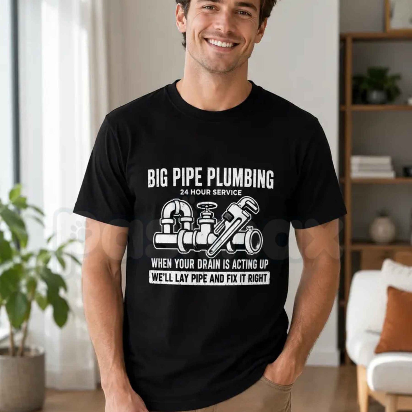 Big Pipe Plumbing Shirt – Funny Plumber Graphic T-Shirt, Tradesman Humor Sarcastic Unisex Cotton Shirt