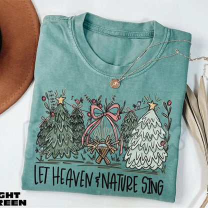 Comfort Colors® 'Let Heaven and Nature Sing' T-Shirt – Joy to the World Christian Tee, Vintage Christmas Tree Graphic, Faith Holiday Apparel