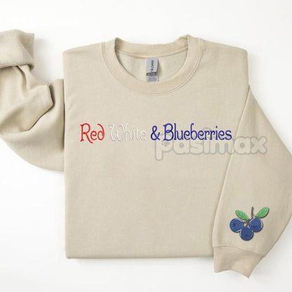 Red, White & Blueberries Embroidered Sweatshirt – Patriotic Crewneck