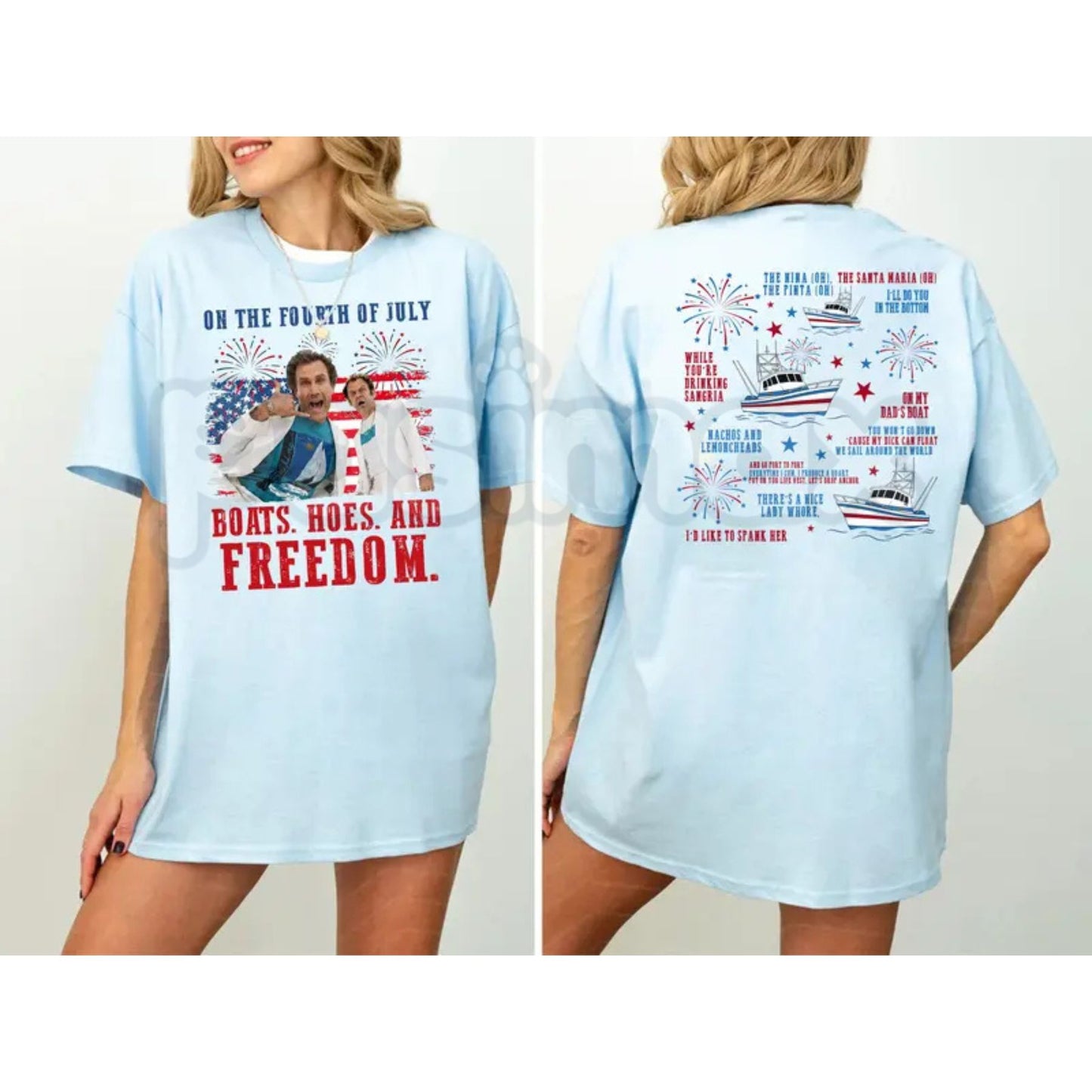 Comfort Colors® "Boats Hoes And Freedom" 4th of July T-Shirt – Funny Step Brothers Parody Graphic Tee, Retro Aesthetic USA Patriotic Holiday Top