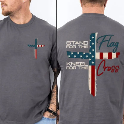 VIBEZONE Christ Flag The Cross T-Shirt - 2-Sided Faith Apparel, Unisex Christian Tee, Trendy Religious Top