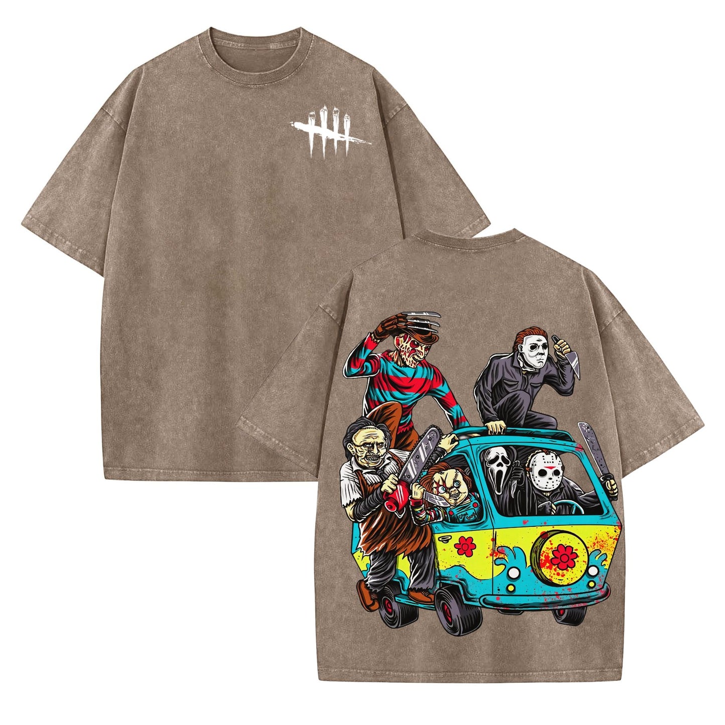 Halloween Scary Cartoon Character Print Dead By Daylight – Washed Tee, Cotton Menswear Top