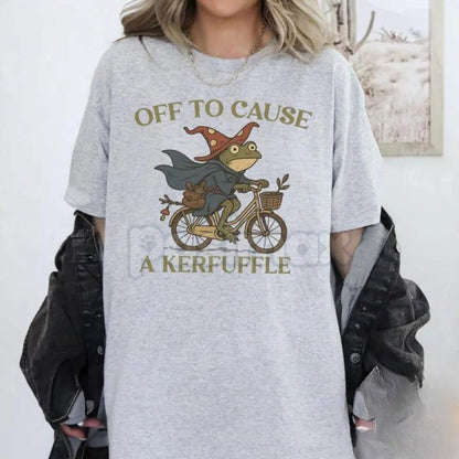 "Off to Cause a Kerfuffle" Defiant Frog Tee - Existential Humor Slogan Shirt, Quirky Rebellious Graphic, Soft Grunge Aesthetic Apparel
