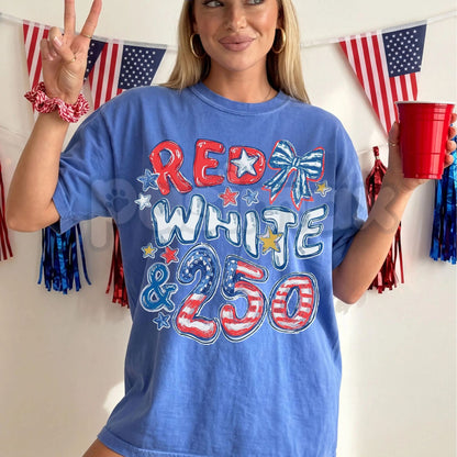 Comfort Colors® USA 250th Anniversary T-Shirt – Red, White, and 250 Tee, Semiquincentennial American Flag Shirt, Vintage 4th of July Graphic Top