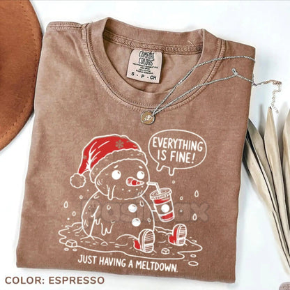 'Everything Is Fine' Meltdown Christmas Comfort Colors® Shirt – Funny Mom Holiday Tee, Cute & Sarcastic Crewneck Gift