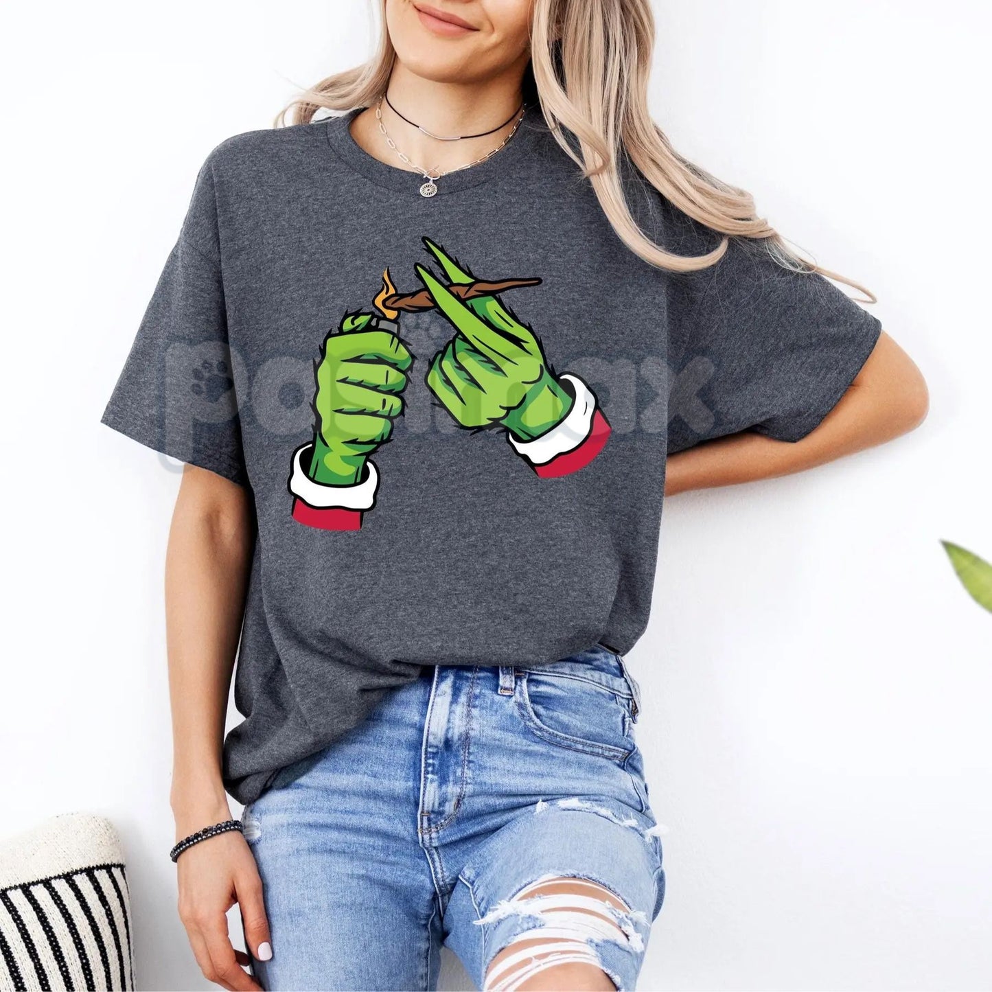 Dank Merry Xmas Cannabis Leaf T-Shirt - Weed Ugly Sweater Alternative, Funny 420 Holiday Party Shirt, Stoner Gift Top