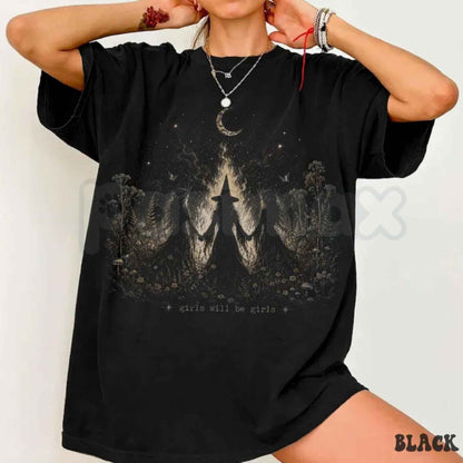 Comfort Colors® Vintage Girls Will Be Girls T-Shirt – Witchy Halloween Feminist Graphic Tee, Spooky Empowerment Unisex Top & Gift