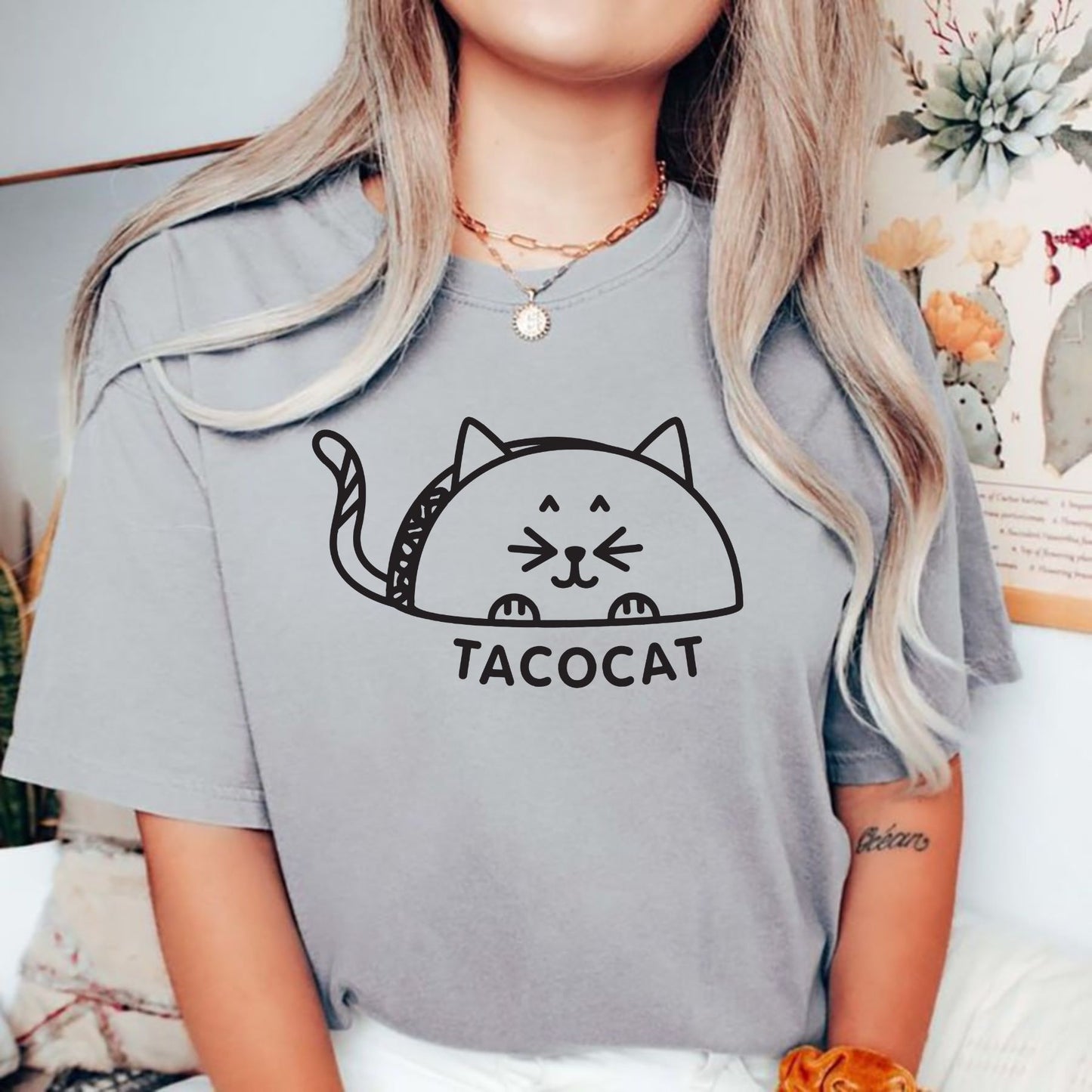 Funny Tacocat Tee - Cute Palindrome Cat Taco Shirt, Apparel for Food & Cat Lovers