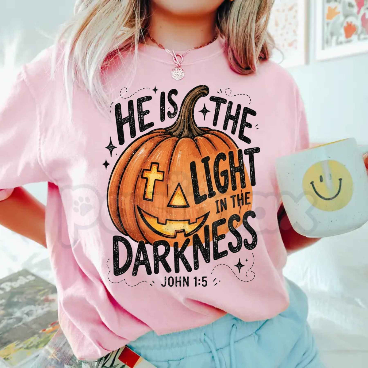 Comfort Colors® He is the Light T-Shirt – Trendy Women's Fall Religious Graphic Tee, Vintage Faith Unisex Top & Gift