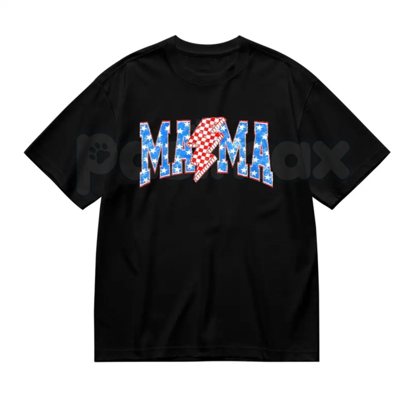 Mama Checkered Lightning Bolt T-Shirt – Retro Rocker Mom Graphic Tee
