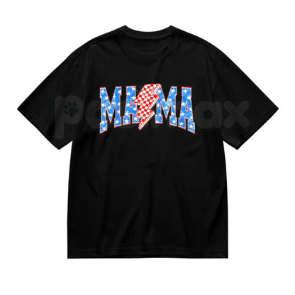 Mama Checkered Lightning Bolt T-Shirt – Retro Rocker Mom Graphic Tee