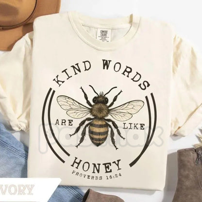 Comfort Colors® "Bee Kind" Proverbs 16:24 T-Shirt – Aesthetic Honeybee & Wildflower Bible Verse Tee, Christian Botanical Shirt, Sweet Like Honey Faith Gift