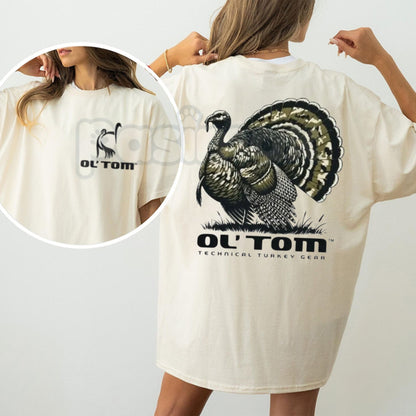 "Ol' Tom" Turkey Hunting 2-Sided T-Shirt – Vintage Strutting Gobbler Back Graphic, Premium 100% Cotton Wild Turkey Hunting Top, Soft Lived-In Heavyweight Outdoorsman Apparel, Made in USA